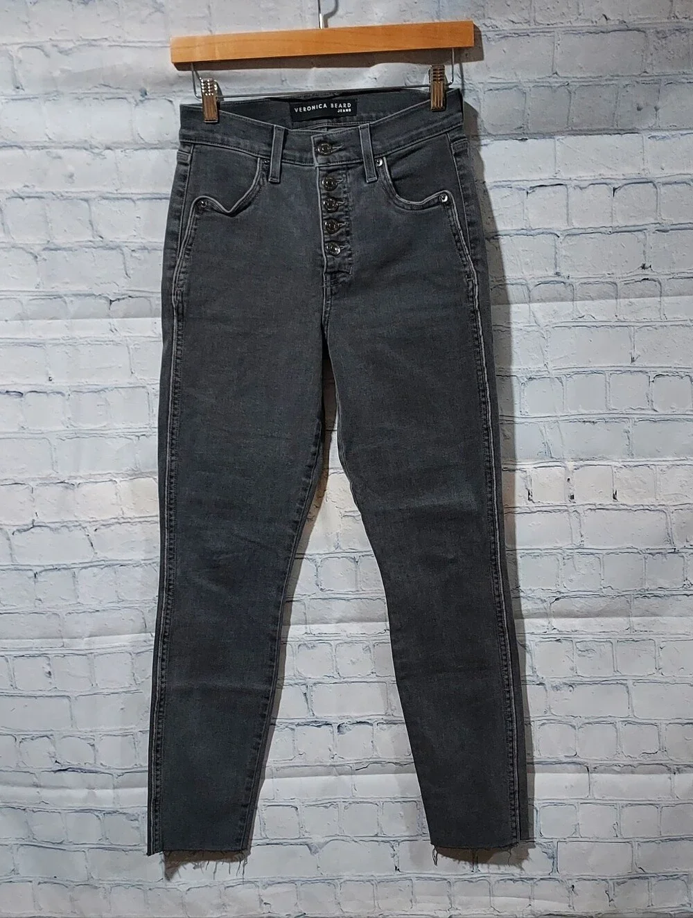 Veronica Beard Jeans 26/2 Debbie Skinny High Rise 5 Button Fly Distressed Hem